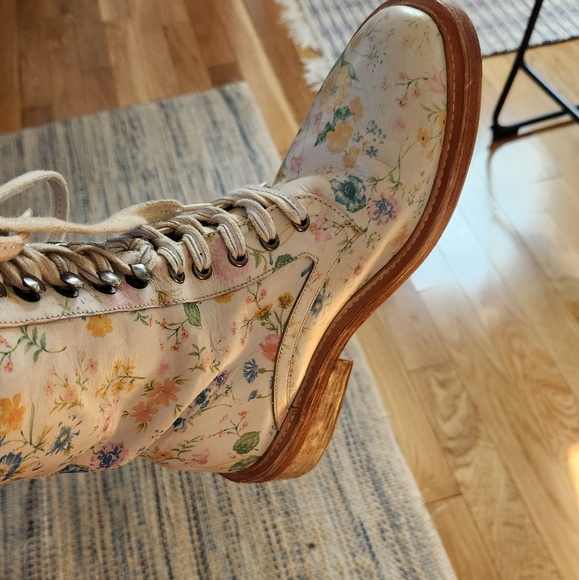 Free People Floral Combat Boots - Cream and Blue - Picture 13 of 16